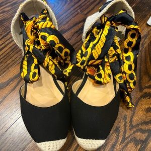 Primark Black Espadrilles with Ribbon Ankle Ties Size 9